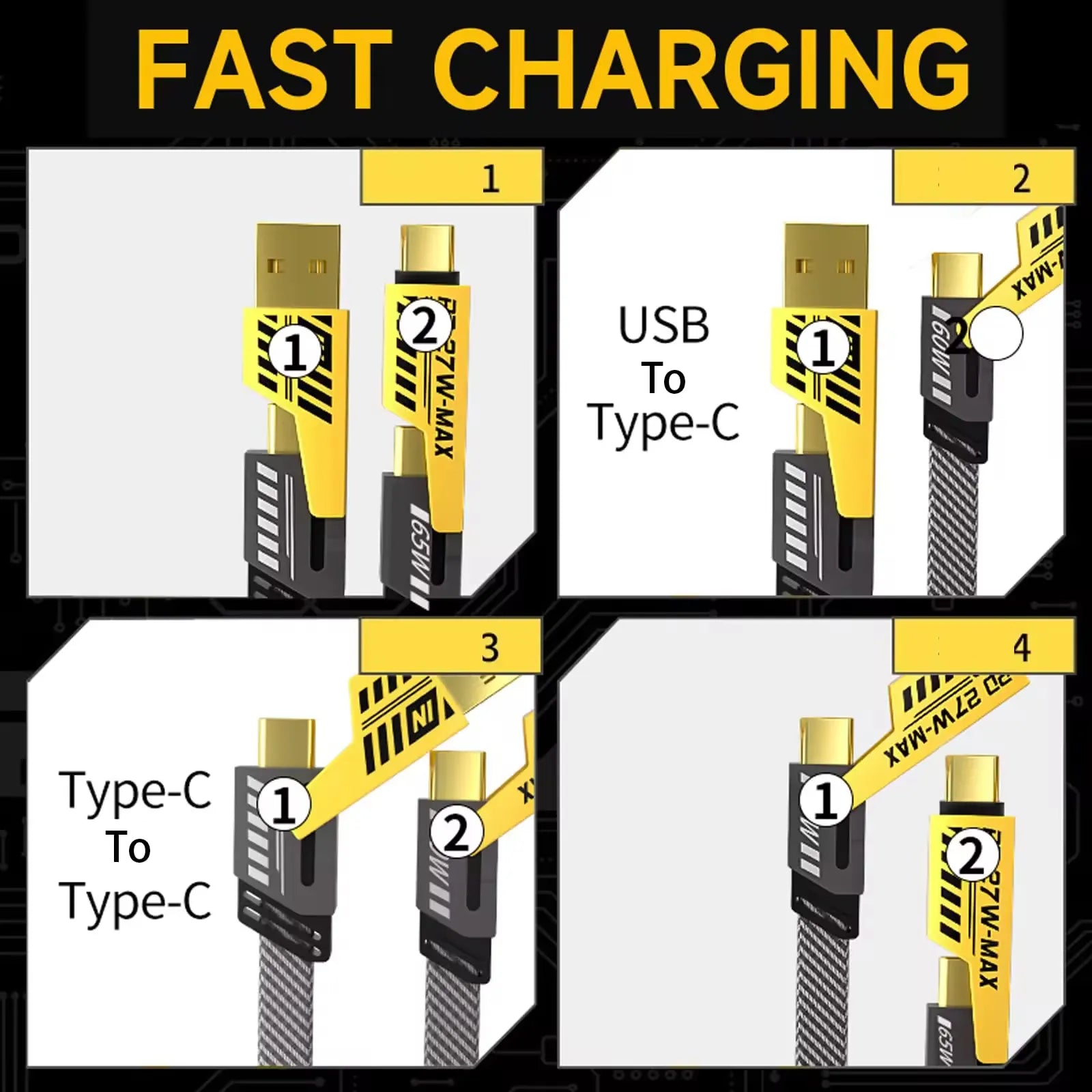 4in1 Alloy USB-C Type C Braided Charger Cable Fast Charging Phone Data Multi-Function