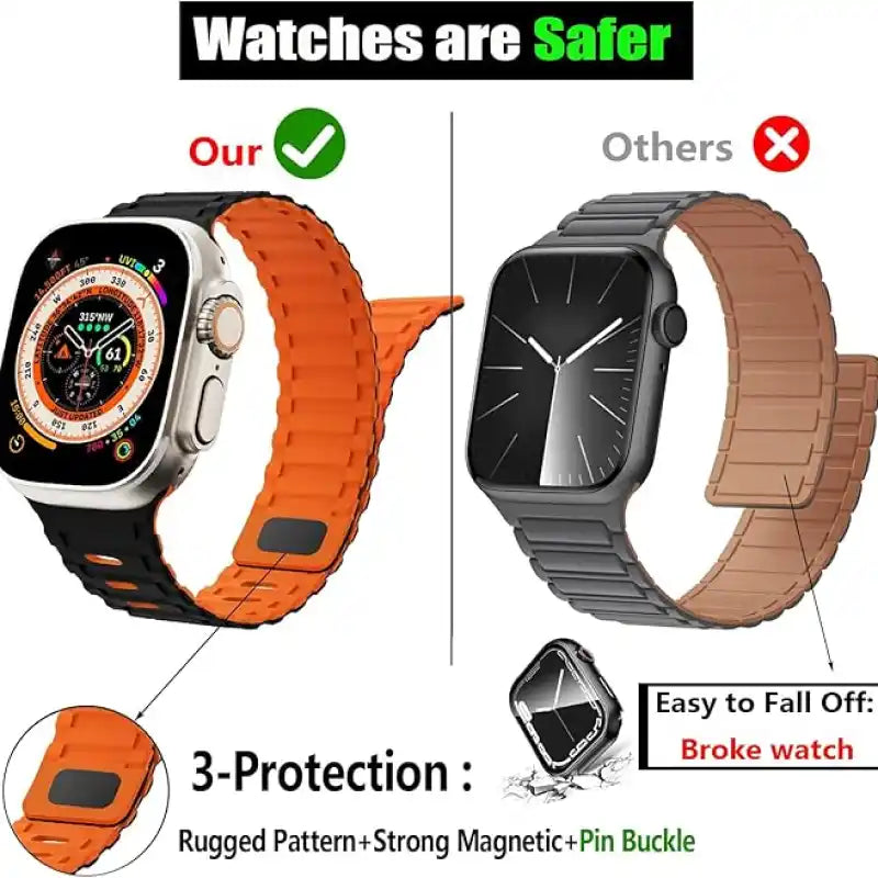 Premium Dual Silicone Magnetic Straps for Apple iWatch (42-49mm) Series 1-10, Ultra 1, 2, 3, SE