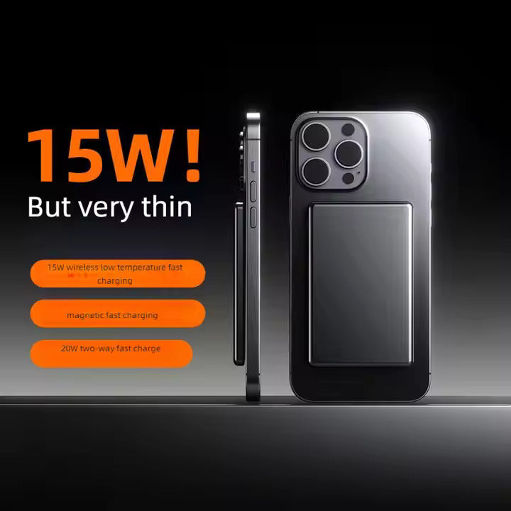 Ultra Thin Aluminum Alloy 15w Magnetic Wireless Mobile Power Bank 5000mah for Mobile Phone
