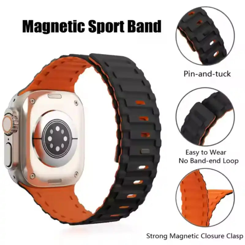 Premium Dual Silicone Magnetic Straps for Apple iWatch (42-49mm) Series 1-10, Ultra 1, 2, 3, SE