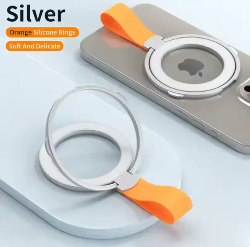 Silver Orange Rotatable Magnetic Kickstand Ring Holder - Hiprotech
