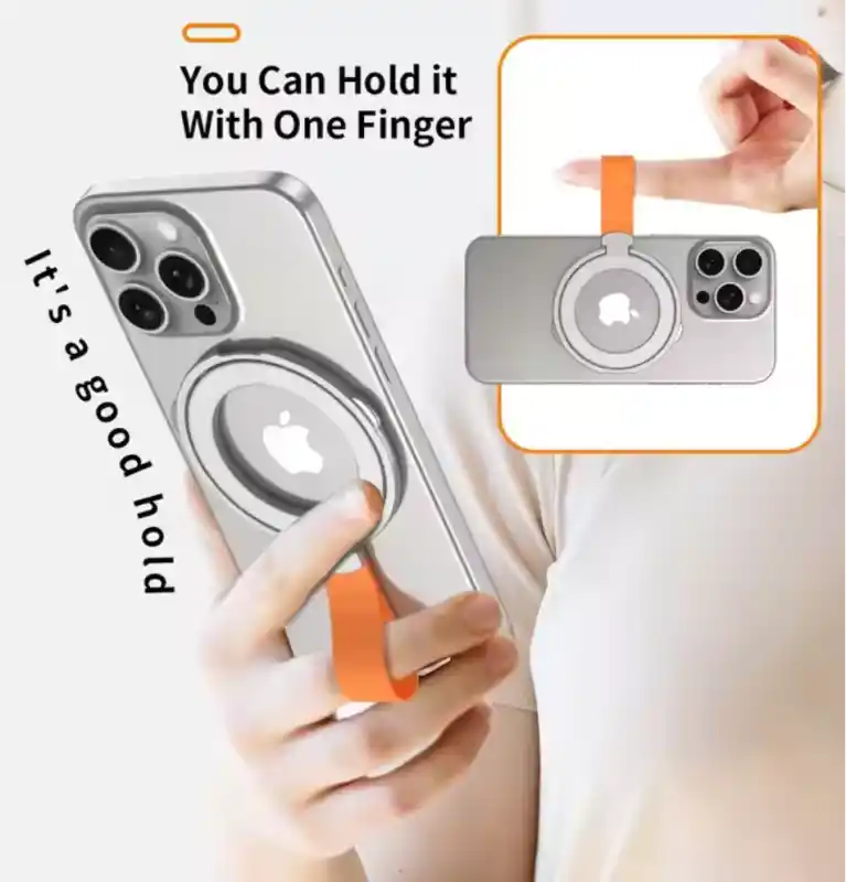 Silver Orange Rotatable Magnetic Kickstand Ring Holder - Hiprotech