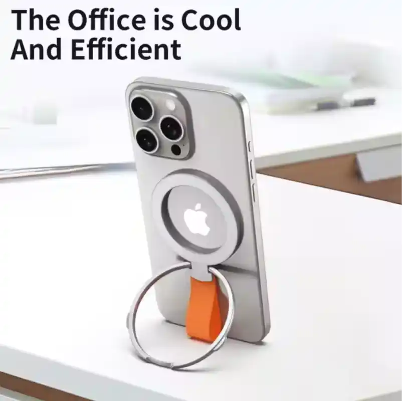 Silver Orange Rotatable Magnetic Kickstand Ring Holder - Hiprotech
