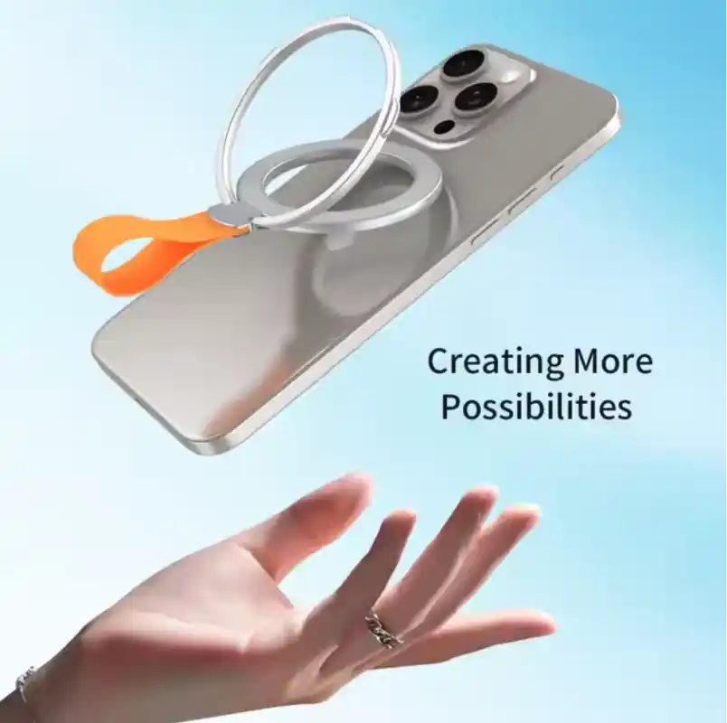 Silver Orange Rotatable Magnetic Kickstand Ring Holder - Hiprotech