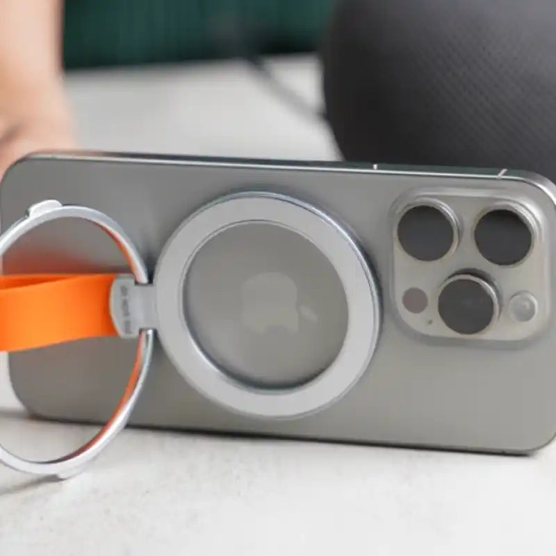 Silver Orange Rotatable Magnetic Kickstand Ring Holder - Hiprotech